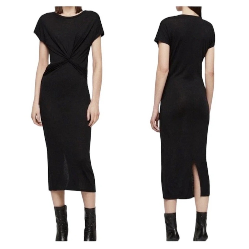 Allsaints Womens Black Paloma Twist-Front Modern‎ Midi Pencil Dress Size M